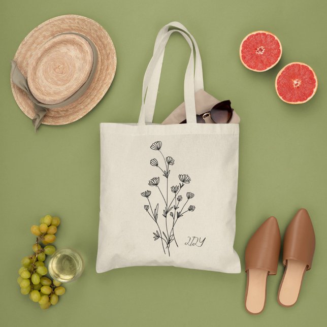 Minimal Wilf Flowers, bohemiam minimum Tote Bag Tygkasse (Skapare uppladdad)