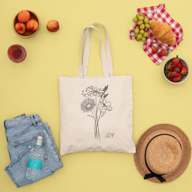 Minimal Wilf Flowers, bohemiam minimum Tote Bag Tygkasse (Skapare uppladdad)
