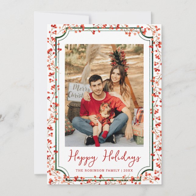 Minimal Winter Berries Glad helg 1-foto Julkort (Framsida)