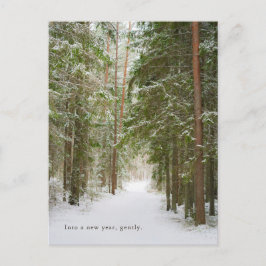 Minimal Winter Forest Path, New Year Helg Vykort