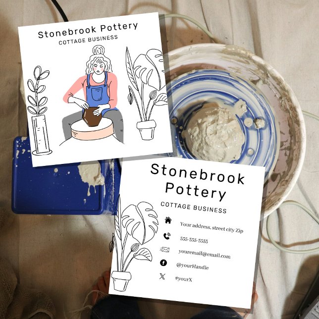 Minimal Woman Illustration Pottery Wheel | Square  Fyrkantigt Visitkort (Skapare uppladdad)