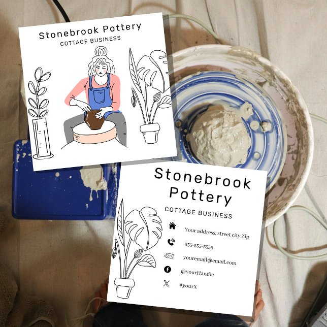 Minimal Woman Illustration Pottery Wheel | Square  Fyrkantigt Visitkort (Skapare uppladdad)