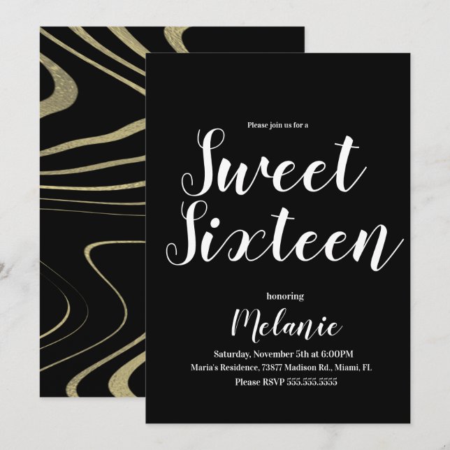 Minimal Zebra Sweet 16 Glitter Falsk Folie Inbjudningar (Fram/baksida)