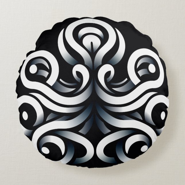Minimal Zen Sakral Geometrisk Mandala Abstrakt Rund Kudde (Framsidan)