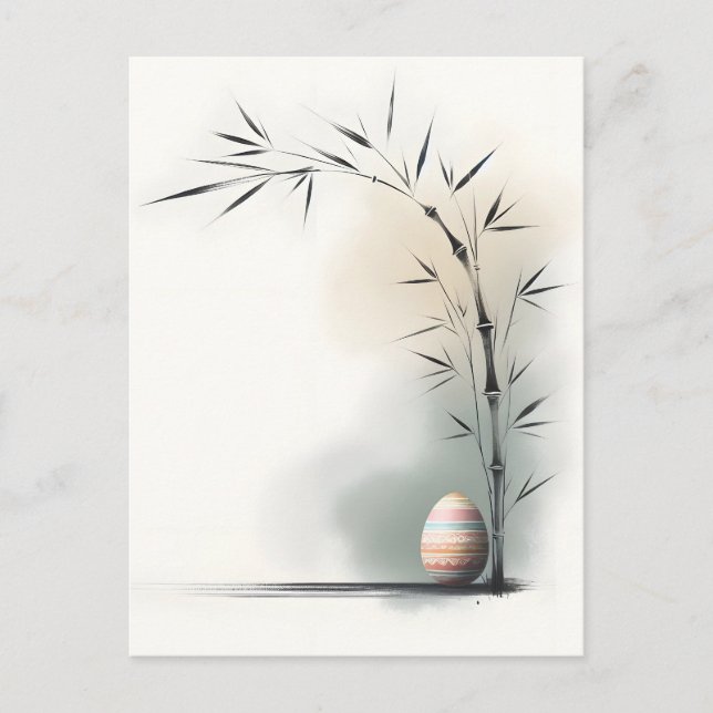Minimal Zen Spring Bamboo Easter Egg Meddelande Vykort (Framsida)