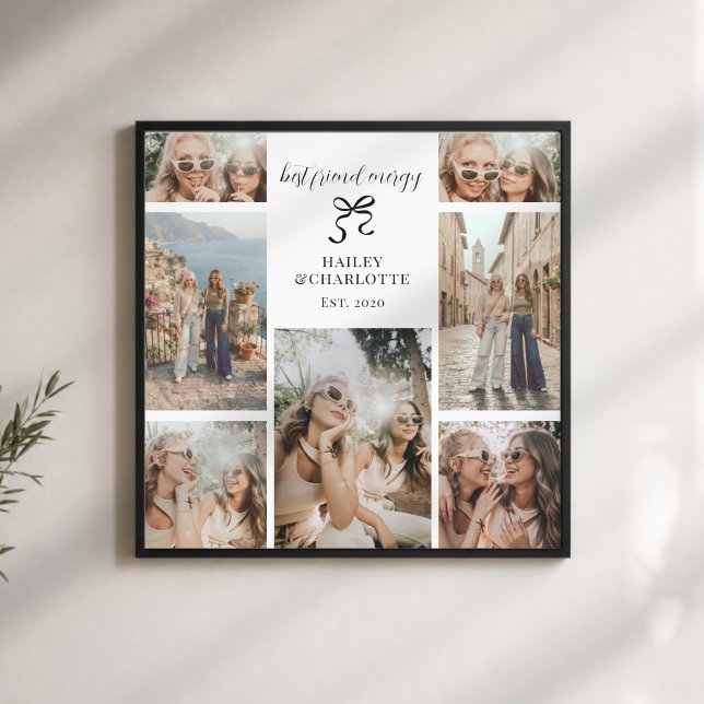 Minimala bästa väninnor Moderna BFF-foto present Fototryck (modern 7 photo collage wall art print for best friend gift from bff for besties girls bachelorette)