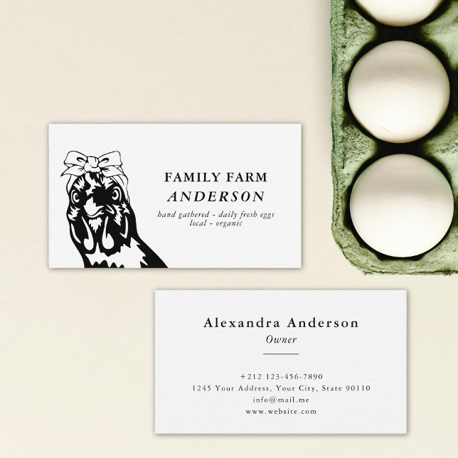 Minimala färska ägg från säd av svart och vitt kyc visitkort (Minimal Black and White Chicken Farm Fresh Eggs Business Card)