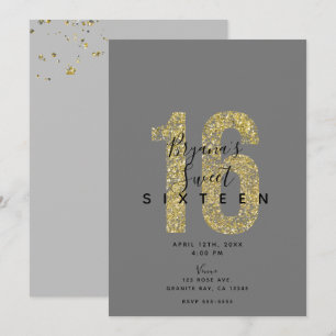 Minimala grå guldflingor 16 glitter 16-årsdag  inbjudningar