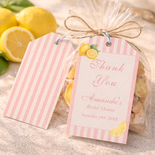 Minimala italienska ferskenrandiga citroner bröllo presentetikett (Skapare uppladdad)