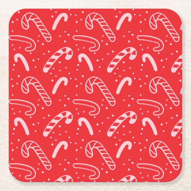 Minimala klassiska Festive Helgdag Red-Polkagrisar Underlägg Papper Kvadrat (Framsidan)