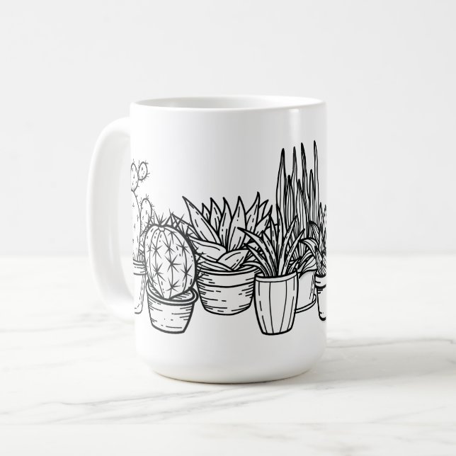 Minimala krukväxter – Svart bläck botanisk Kaffemugg (Framsida vänster)