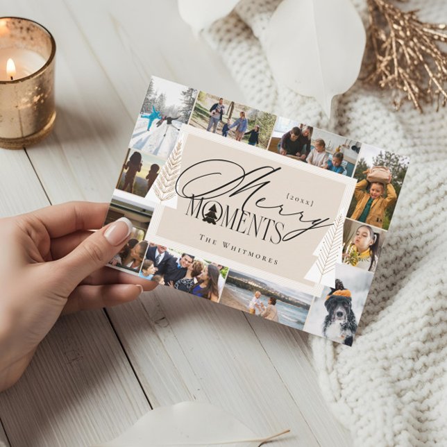 Minimala merry Moments-år vid granskning av fotoko Julkort (Minimal Merry Moments Year In Review Photo Collage Holiday Card)