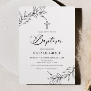 Minimala minimalistiska Gren Lövs-baptism Inbjudningar