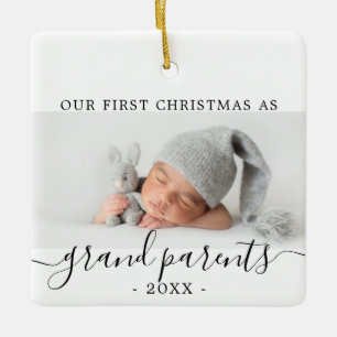 Minimala morföräldrar första jul med foto julgransprydnad keramik