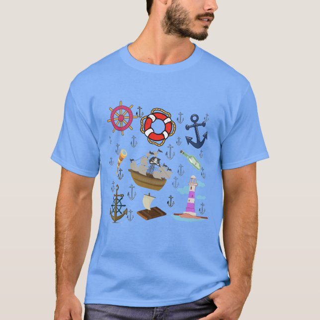 Minimala oceanikoner - Aesthetic Sea Symbol Design T Shirt (Framsida)