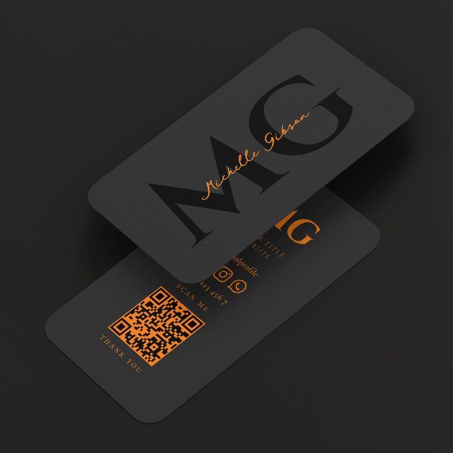 Minimala professionella initialer svart orange visitkort (Minimal Professional Initials Black Orange Business Card
)