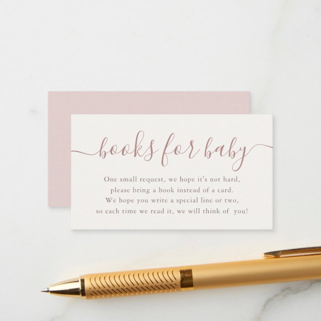 Minimala rosafärgade böcker för baby shower tilläggskort (Fram/Back In Situ)