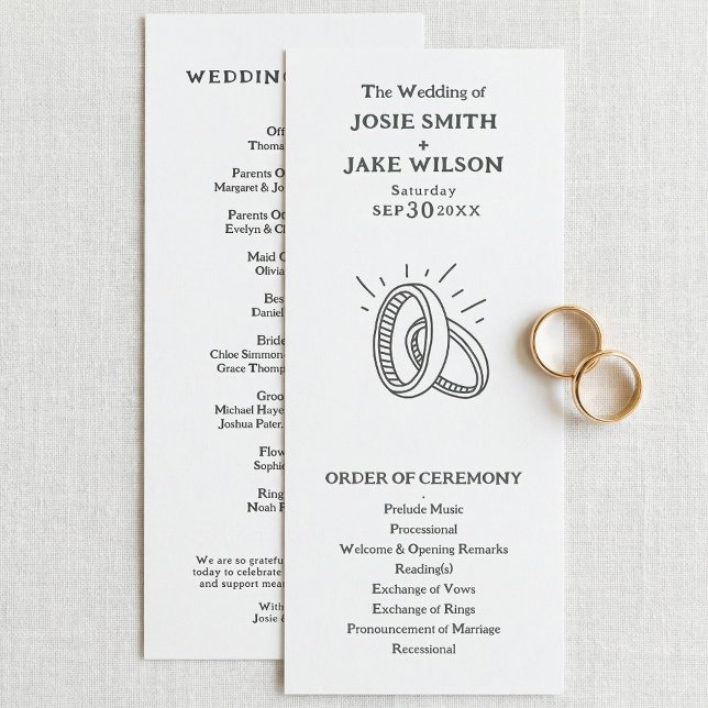Minimala vigselringar bröllopsprogram program (Minimal wedding rings wedding ceremony program)