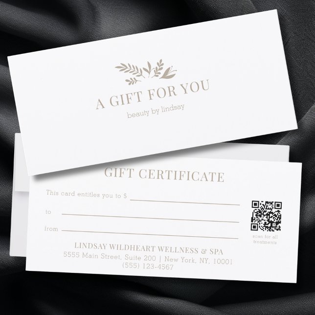 Minimala vita botaniska QR-kod presentkort (Minimal White Botanical Salon QR Code Business Gift Certificates)