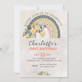 Minimali Pompas Grass Retro Rainbow Boho Birthday Inbjudningar