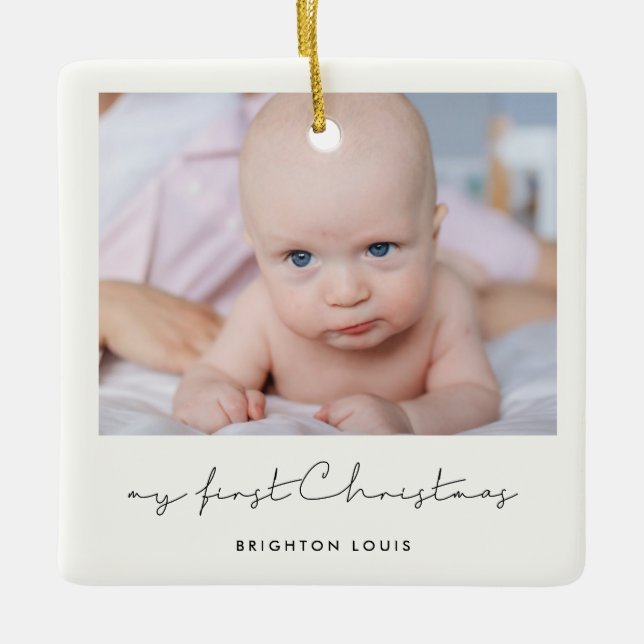 Minimalialist Baby Mitt första julfoto Julgransprydnad Keramik (Framsida)