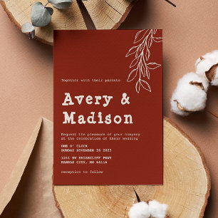 Minimalialist Boho Burnt Orange Typewriter Bröllop Inbjudningar