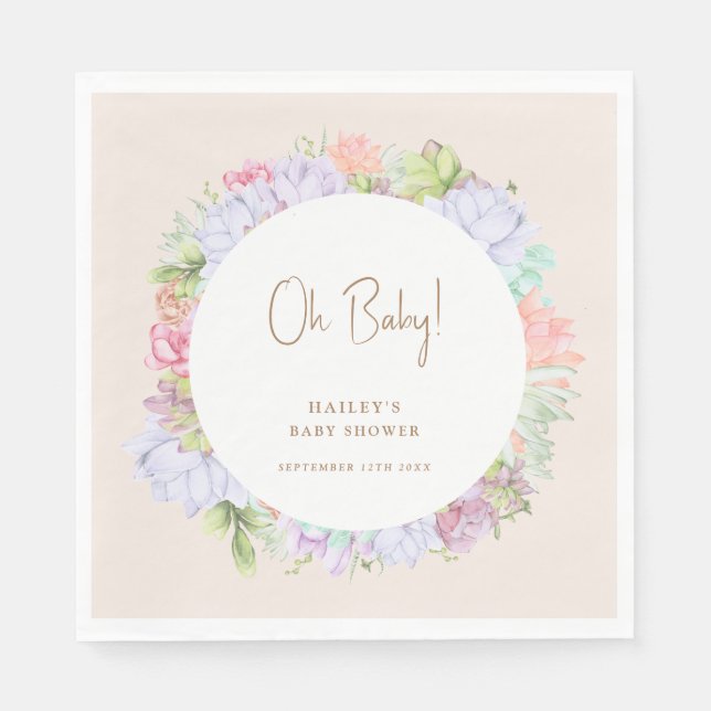 Minimalialist Boho Cactus ökert Oh Baby Shower Pappersservett (Framsidan)