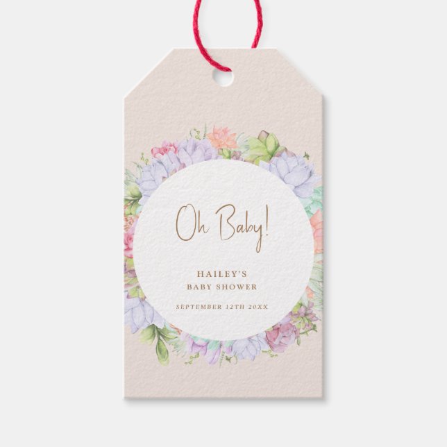 Minimalialist Boho Cactus ökert Oh Baby Shower Presentetikett (Framsidan)