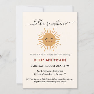 Minimalialist Boho-flicka Hej Sunshine babydusch Inbjudningar