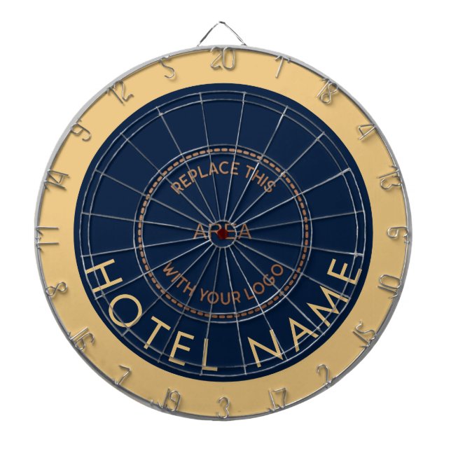 Minimalialist Hotel Namn Logotyp Navy Guld Darttavla (Framsidan)