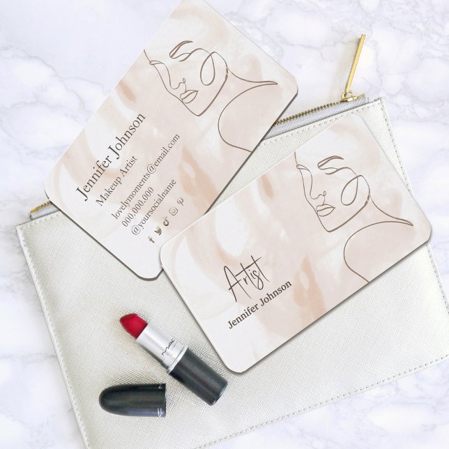 Minimalialist Line Art Esthetician Visitkort (Minimalist Line Art Esthetician Business Card #zazzlemade #abstractface #makeupbusinesscard)