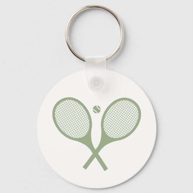 Minimalialist Sage Grönt Tennis Racquets Boll Nyckelring (Framsida)