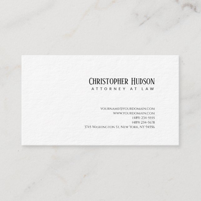 Minimalialist Simple Plain Attorney at Law Visitkort (Framsida)