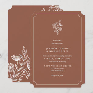 Minimalialist Wildblomme Burnt Orange Bröllop Inbjudningar