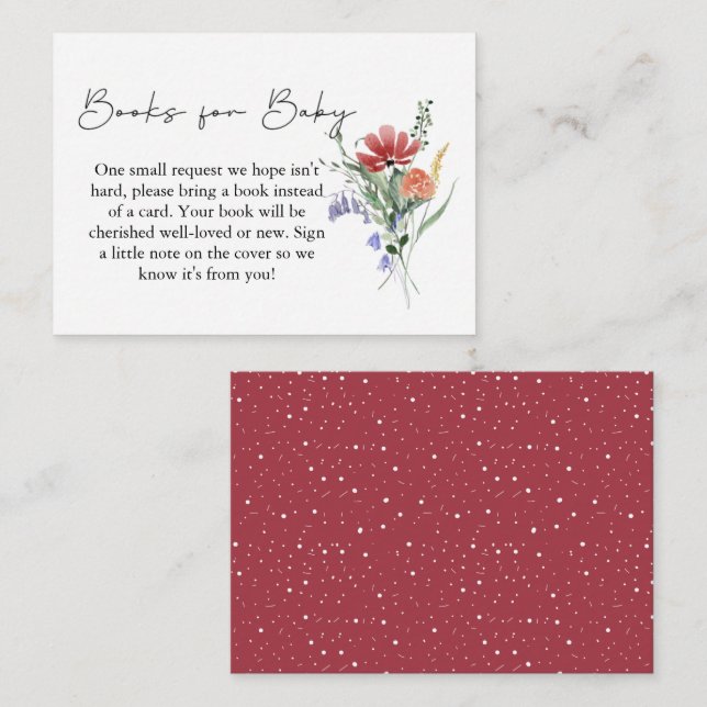 Minimalialist Wildbloms Mörk Rosa Bokar för Baby Tilläggskort (Fram/baksida)