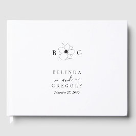 Minimalialist Wildblomshand-Drawn Monogram Bröllop Gästböcker