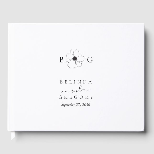 Minimalialist Wildblomshand-Drawn Monogram Bröllop Gästböcker (Framsida)