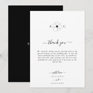 Minimalialist Wildblomshand-Drawn Monogram Bröllop Tack Kort