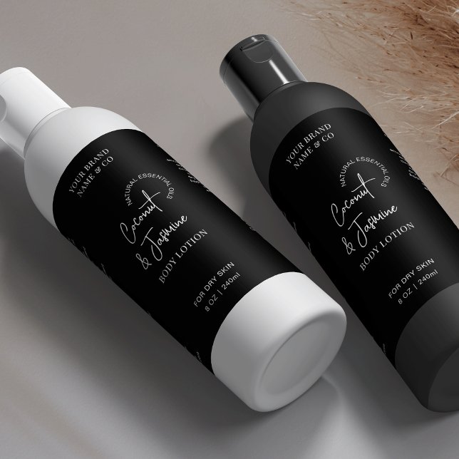 Minimalis Black 8 OZ Cosmo Flaska-vattentät etiket (Fully editable product labels for skincare bottles)