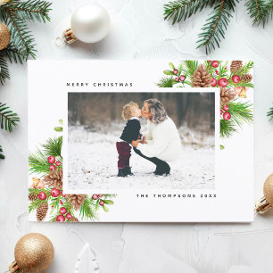 Minimalis Rustic-julfamiljens foto Inbjudningar