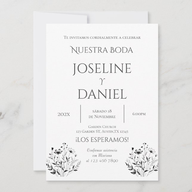 Minimalis Wedding Invitation in Spanish Inbjudningar (Framsida)