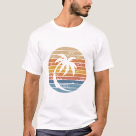 Minimalisk Palmträd Solnedgång Retro Cirkel Grafik T Shirt