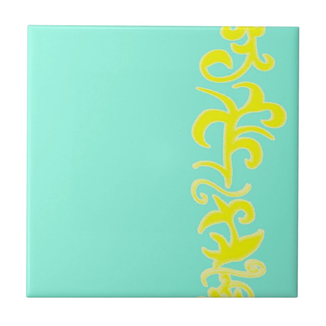 Minimalism Abstrakt Art Blue Gult Hand Teckning Kakelplatta (Framsidan)