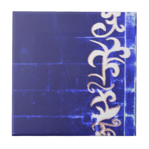 Minimalism Abstrakt Art Blue White Hand Teckning Kakelplatta