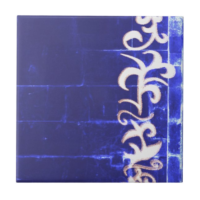 Minimalism Abstrakt Art Blue White Hand Teckning Kakelplatta (Framsidan)