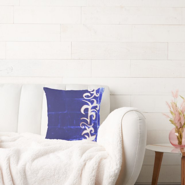 Minimalism Abstrakt Art Blue White Hand Teckning Kudde (Soffa)