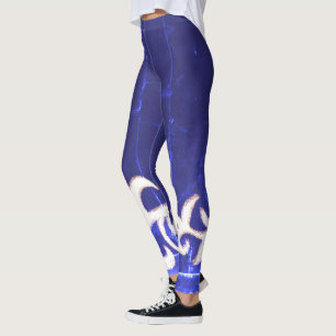 Minimalism Abstrakt Art Blue White Hand Teckning Leggings
