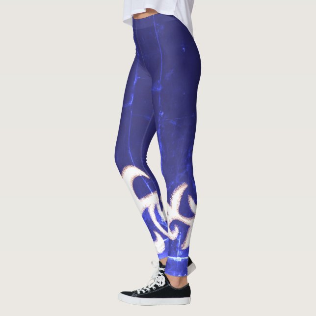 Minimalism Abstrakt Art Blue White Hand Teckning Leggings (Vänster)