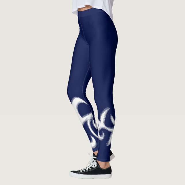 Minimalism Abstrakt Art Blue White Hand Teckning Leggings (Vänster)