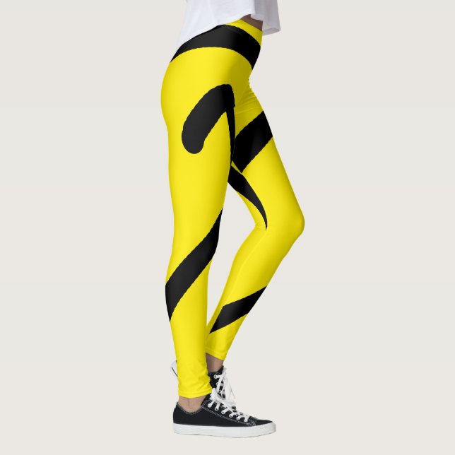 Minimalism Abstrakt Art Mönster Black Gult Leggings (Höger)